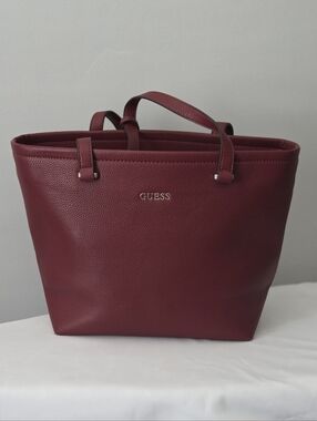 GUESS Burgundy Pebbled Leather Tote